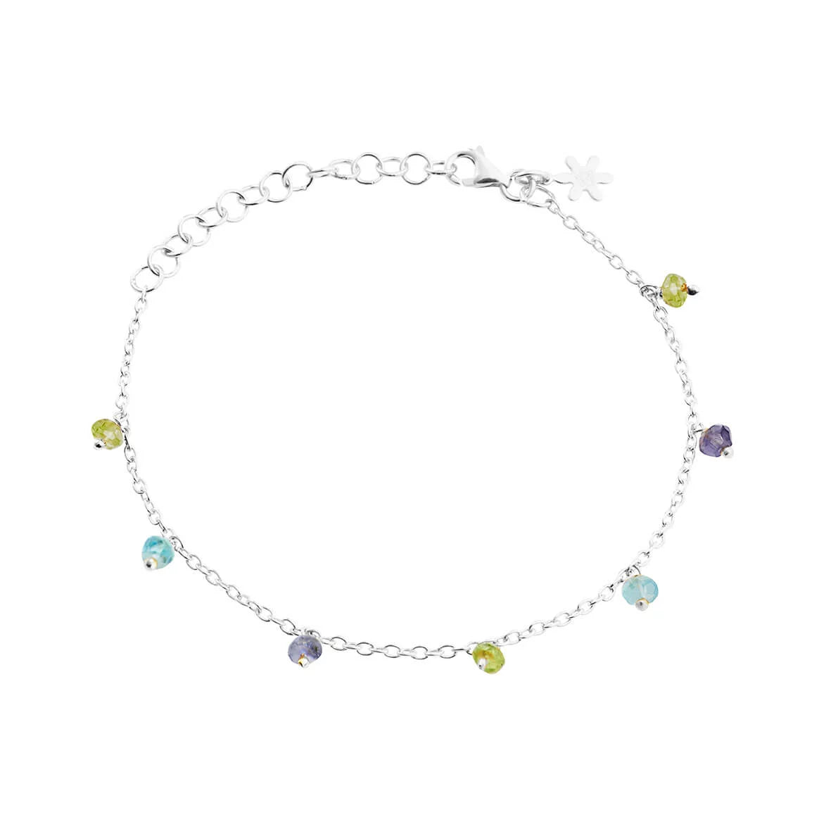 Sølv armbånd 3-4mm apatit, iolit, peridot
