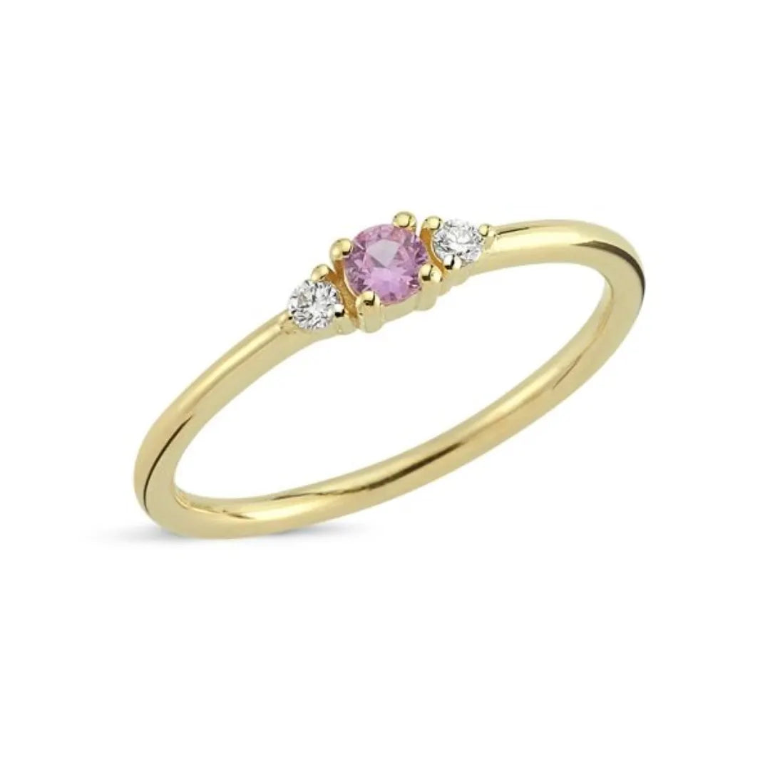 14 kt. Petit ring m/pink safir og brillanter