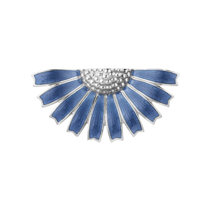 Daisy Broche halv blomst, sølv m/blå emalje 44 mm