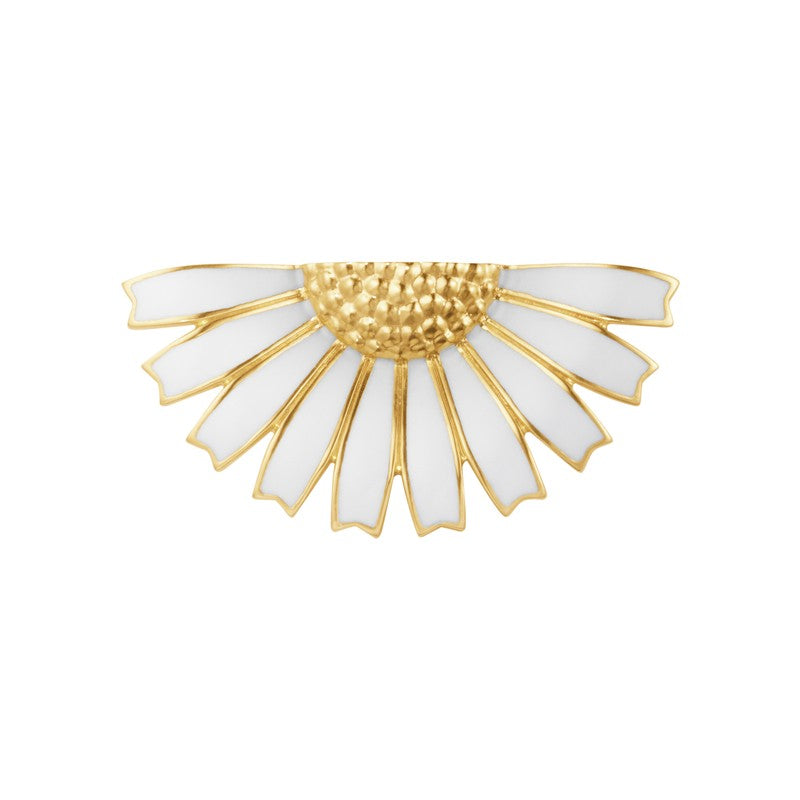 Daisy Broche halv blomst, sølv m/hvid emalje 44 mm
