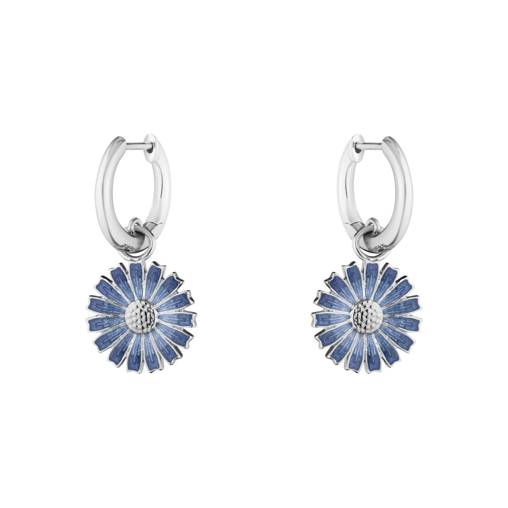 Daisy øreringe sølv m/blå emalje 13 mm