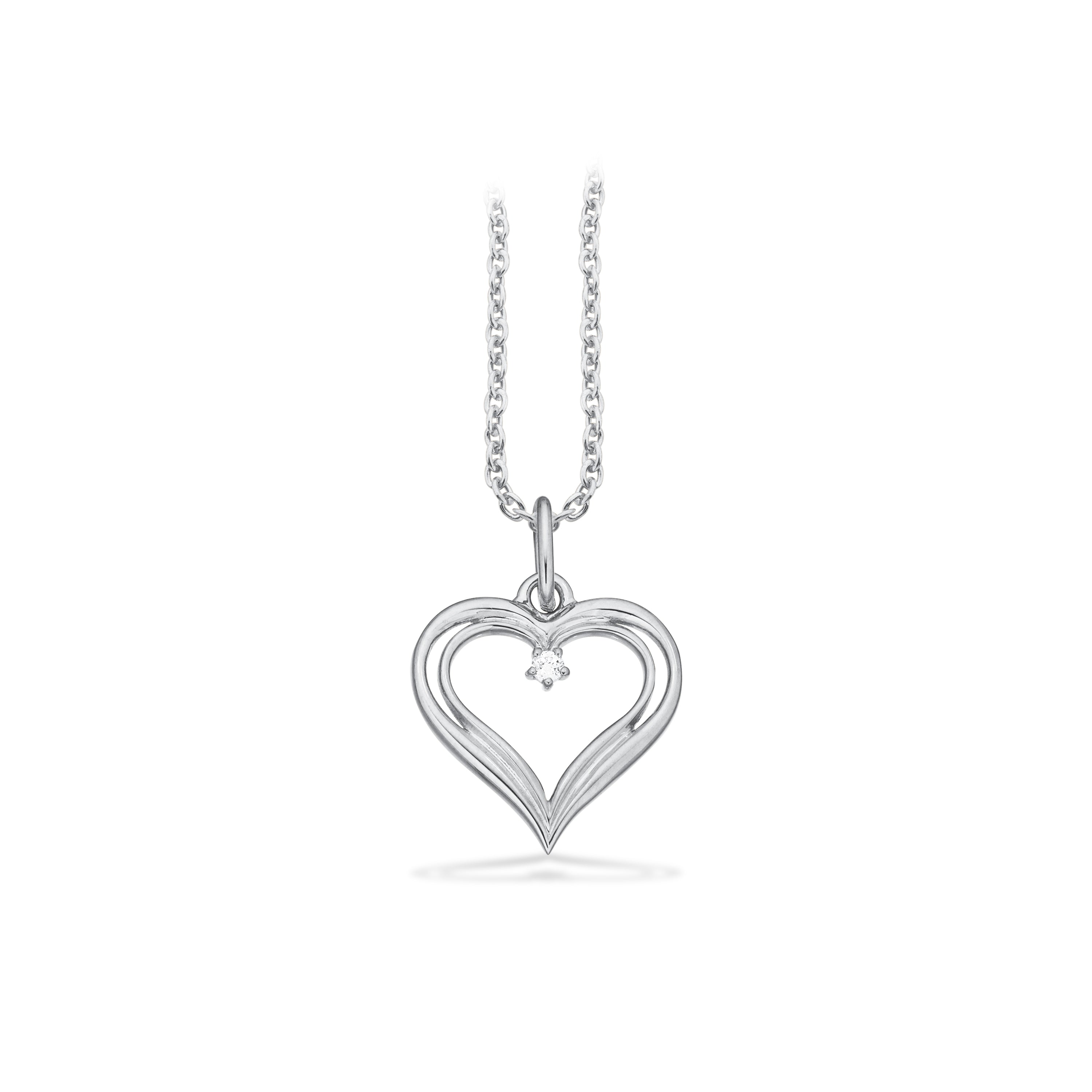 8 kt. hjertevedhæng i hvidguld m/0,015ct W/SI