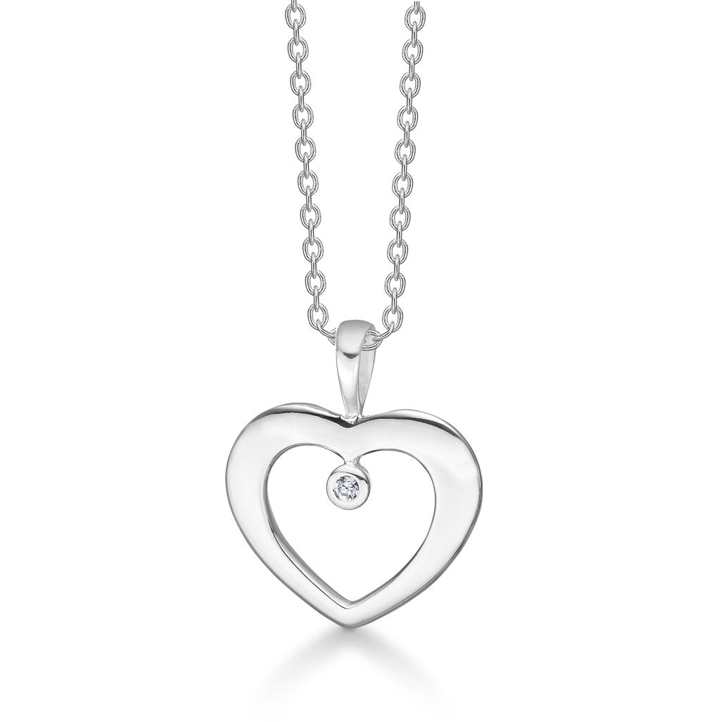 Sølvhalskæde m/hjertevedhæng synt. zirk.