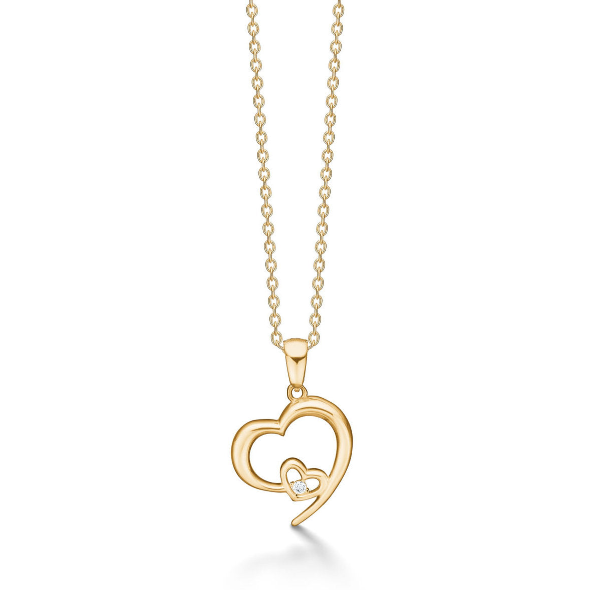 14 kt. Vedhæng stort/lille hjerte m/Brill. 0,02 ct. W.Si
