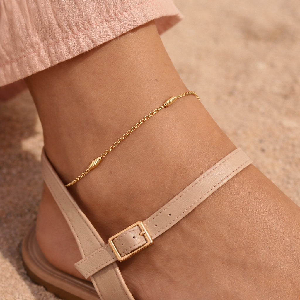 Sølv forgyldt ankelkæde m/facetteret led