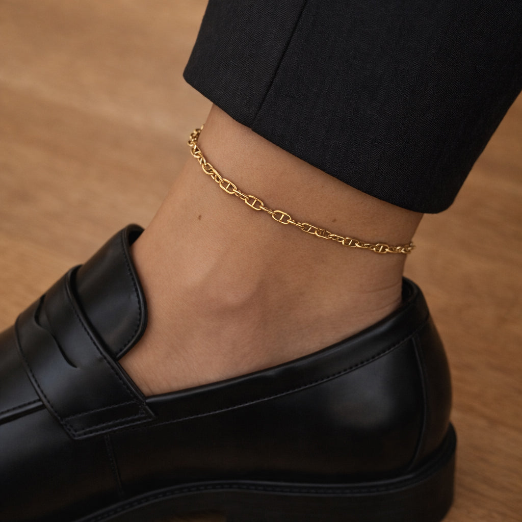 Sølv forgyldt ankelkæde m/links led