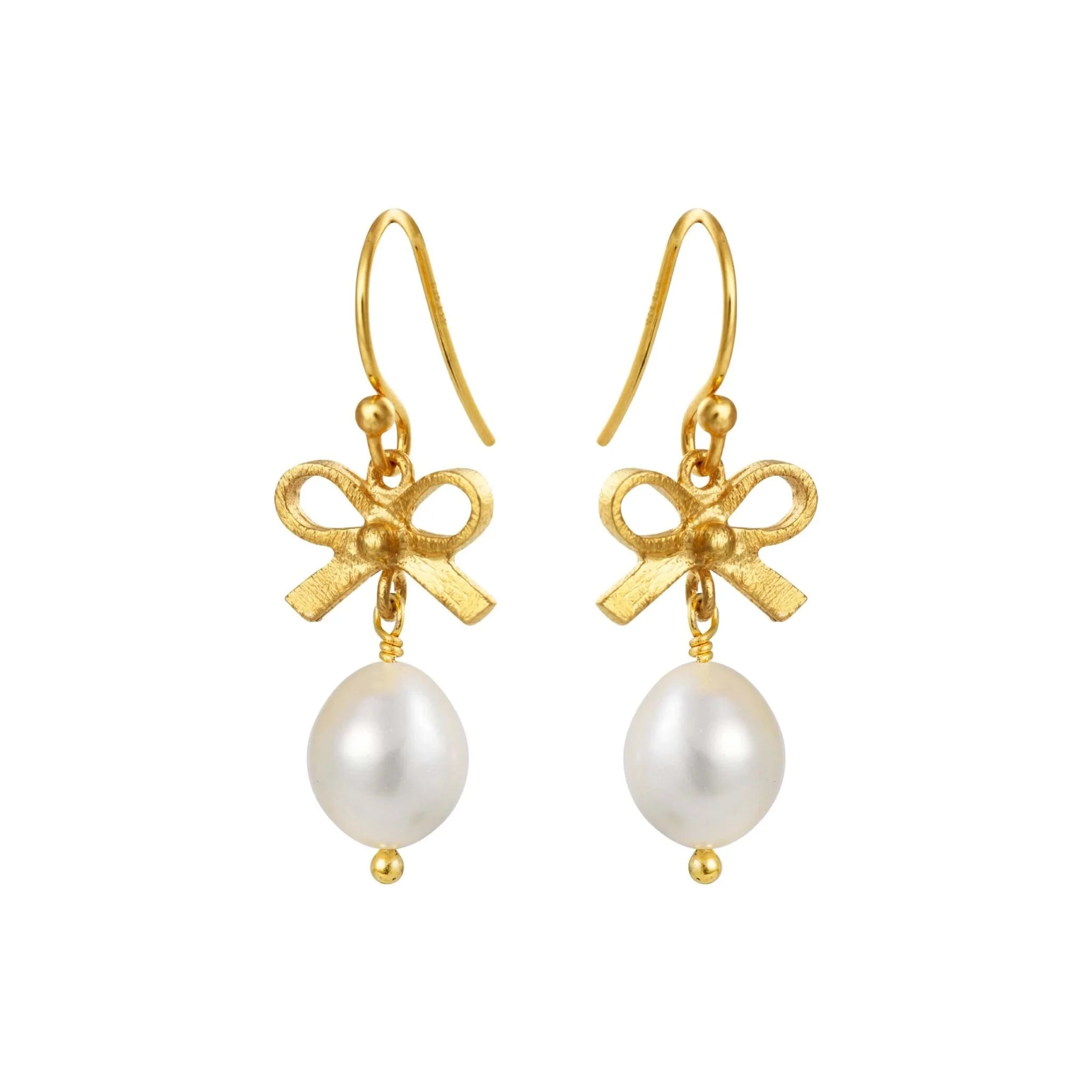 Forgyldt ørehængere sløjfe med ferskvandsperle
