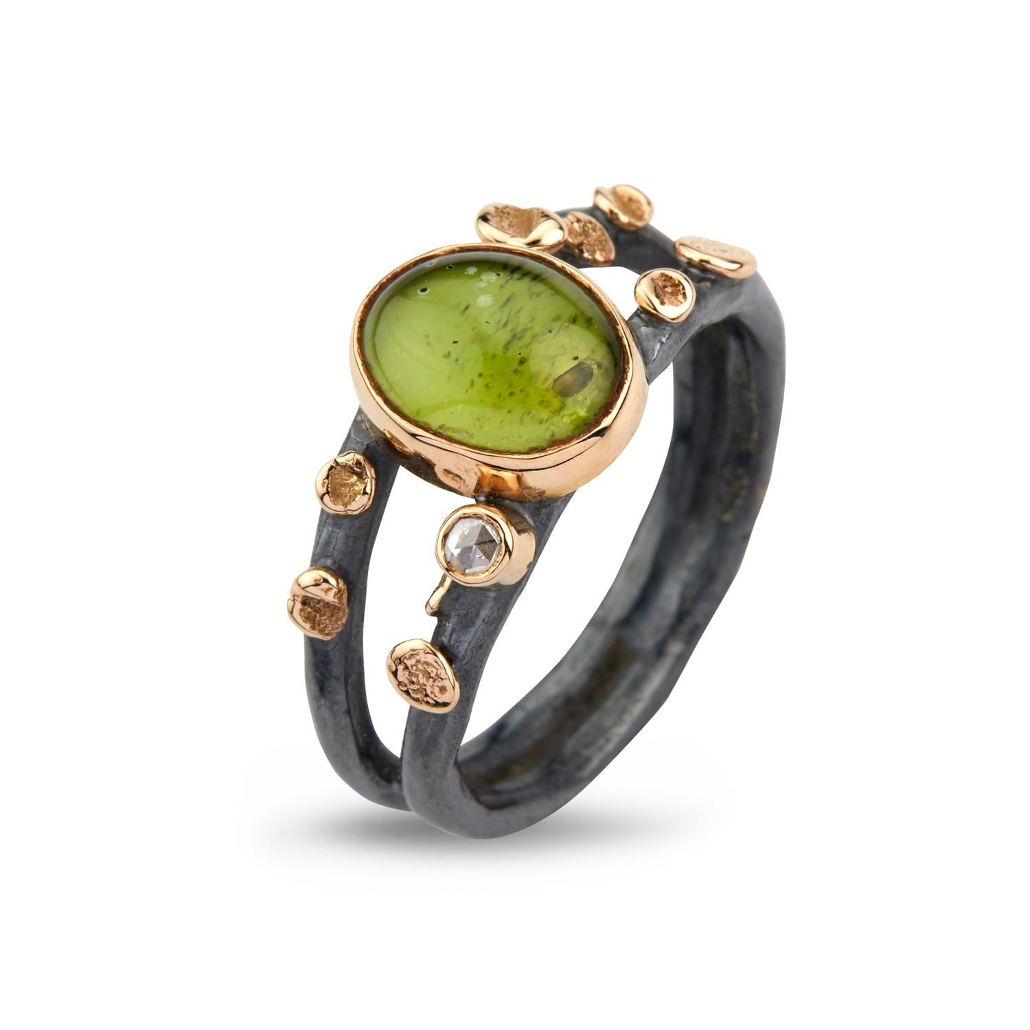 Sølvring Cara m/Peridot 0,05ct m/14kt