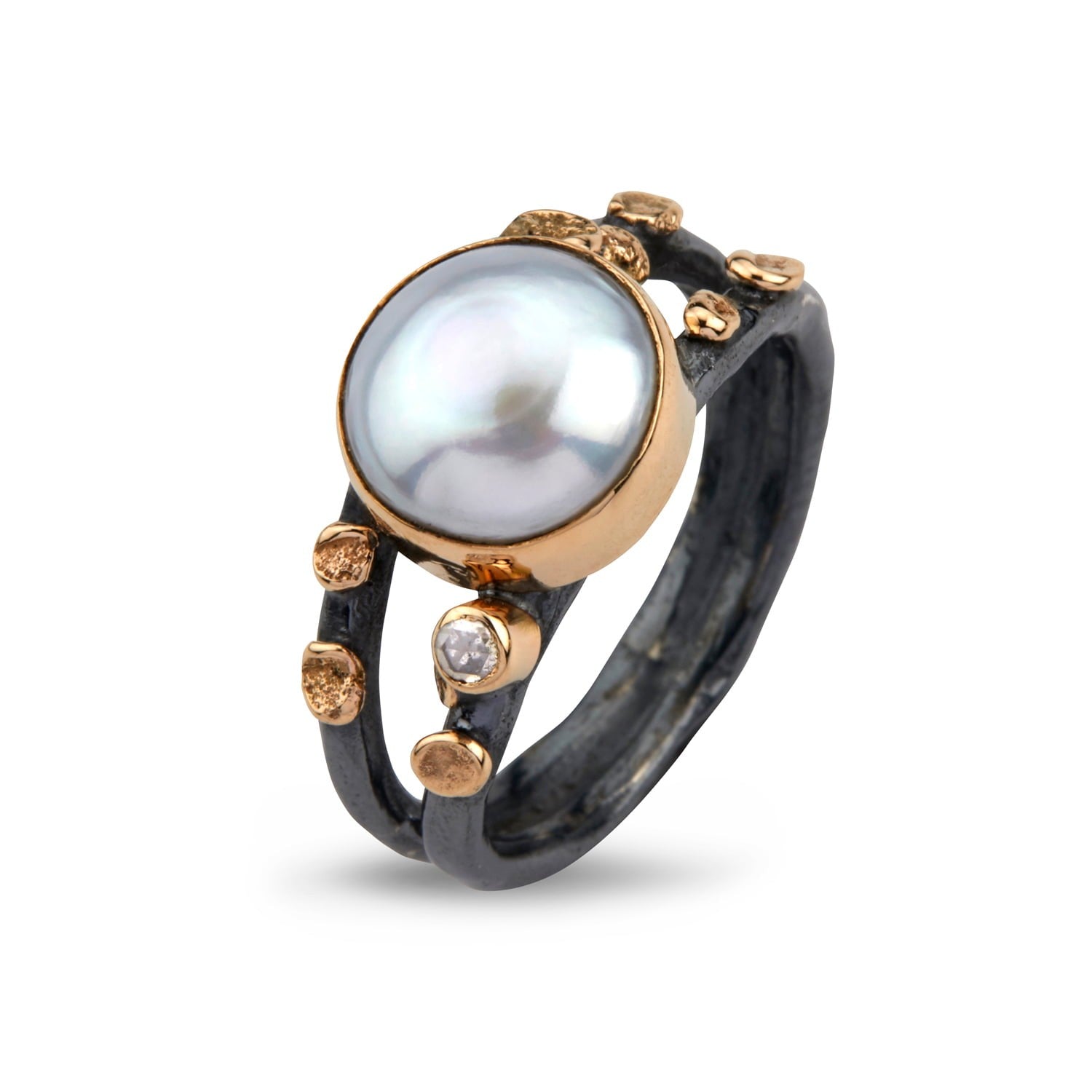 Sølvring Cara Pearl 0,05ct m/14 kt birdie