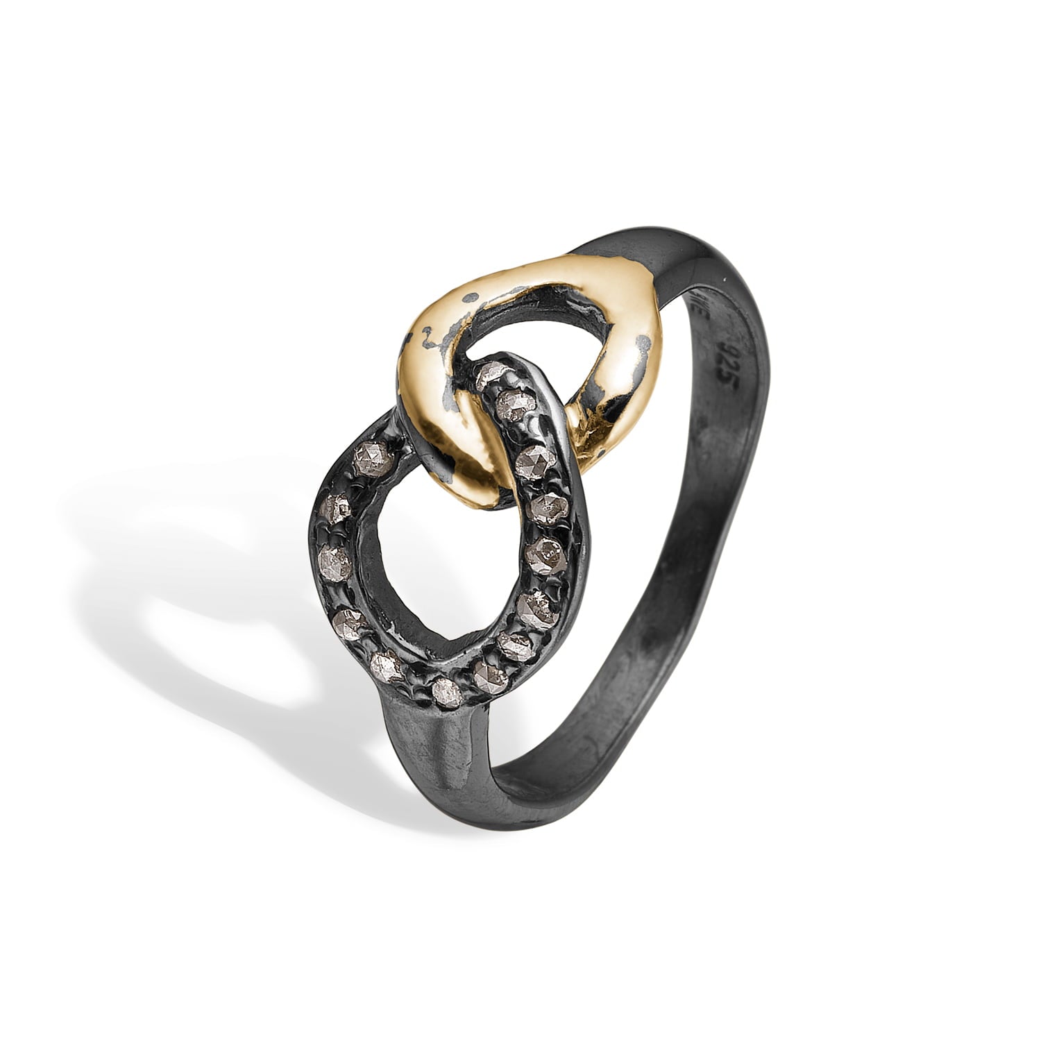 Oxyderet ring Onassis Duo m/18kt+0,17 ct. rose cut diamant