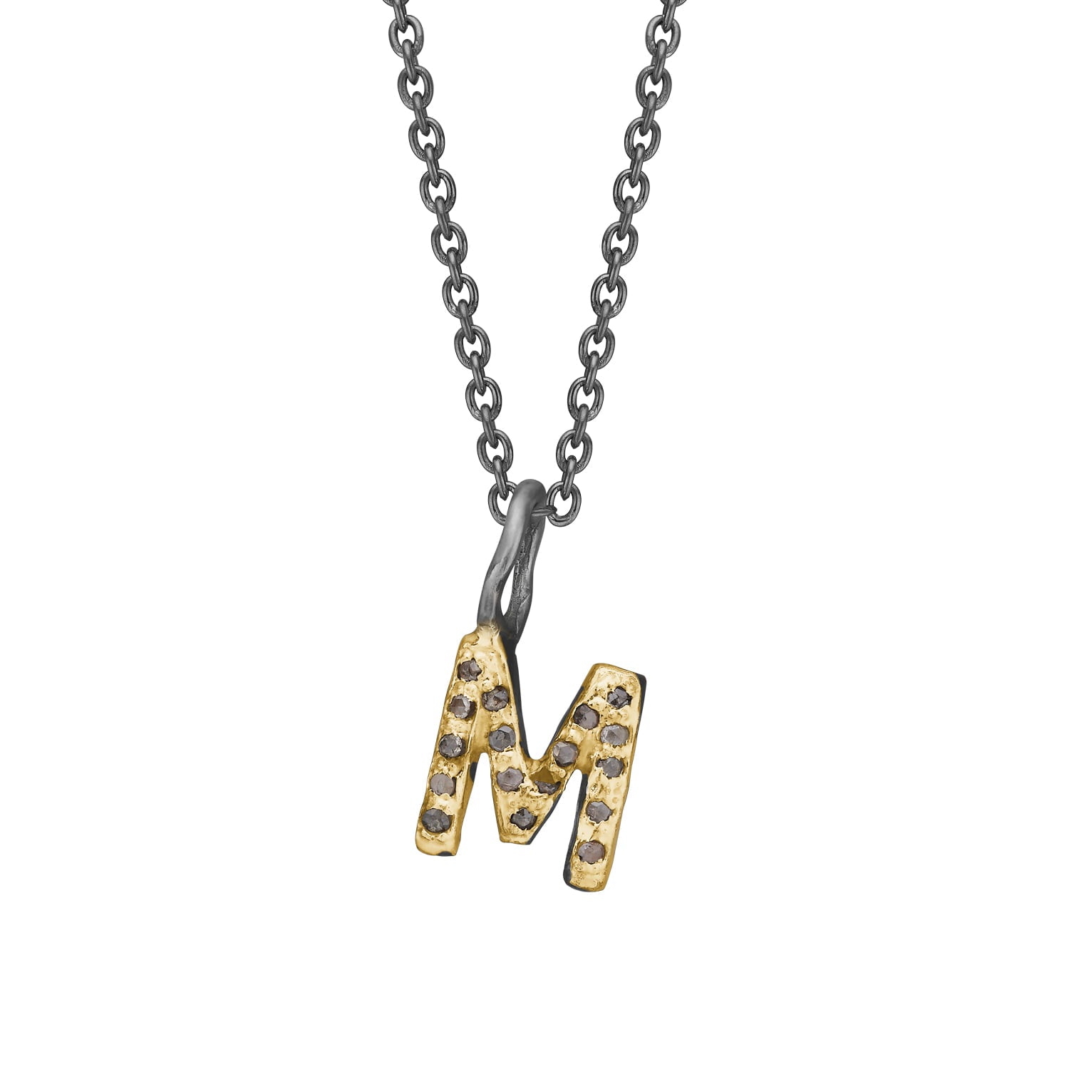 Sølv/guld bogstavvedhæng M Nordic Golden Pavé 0,15 ct.