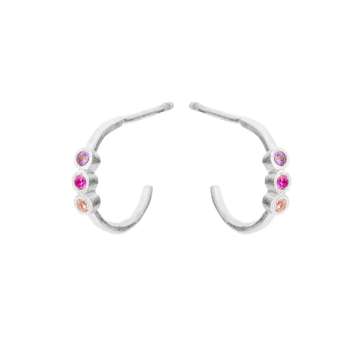 Sølv creol, 3 små farvede zirkoner, 10mm