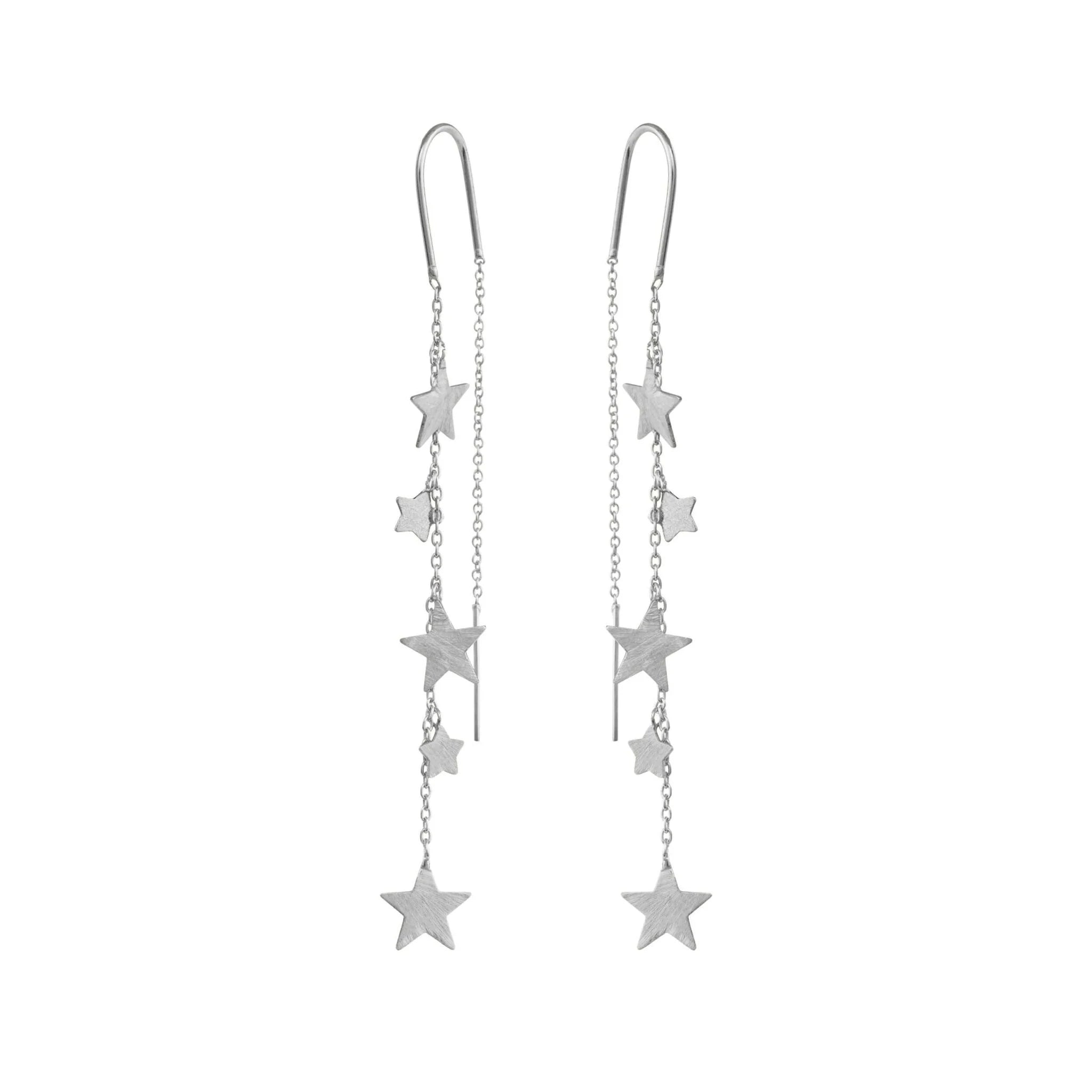 Sølv ørekæde m. fast bøjle, små matte stjerner