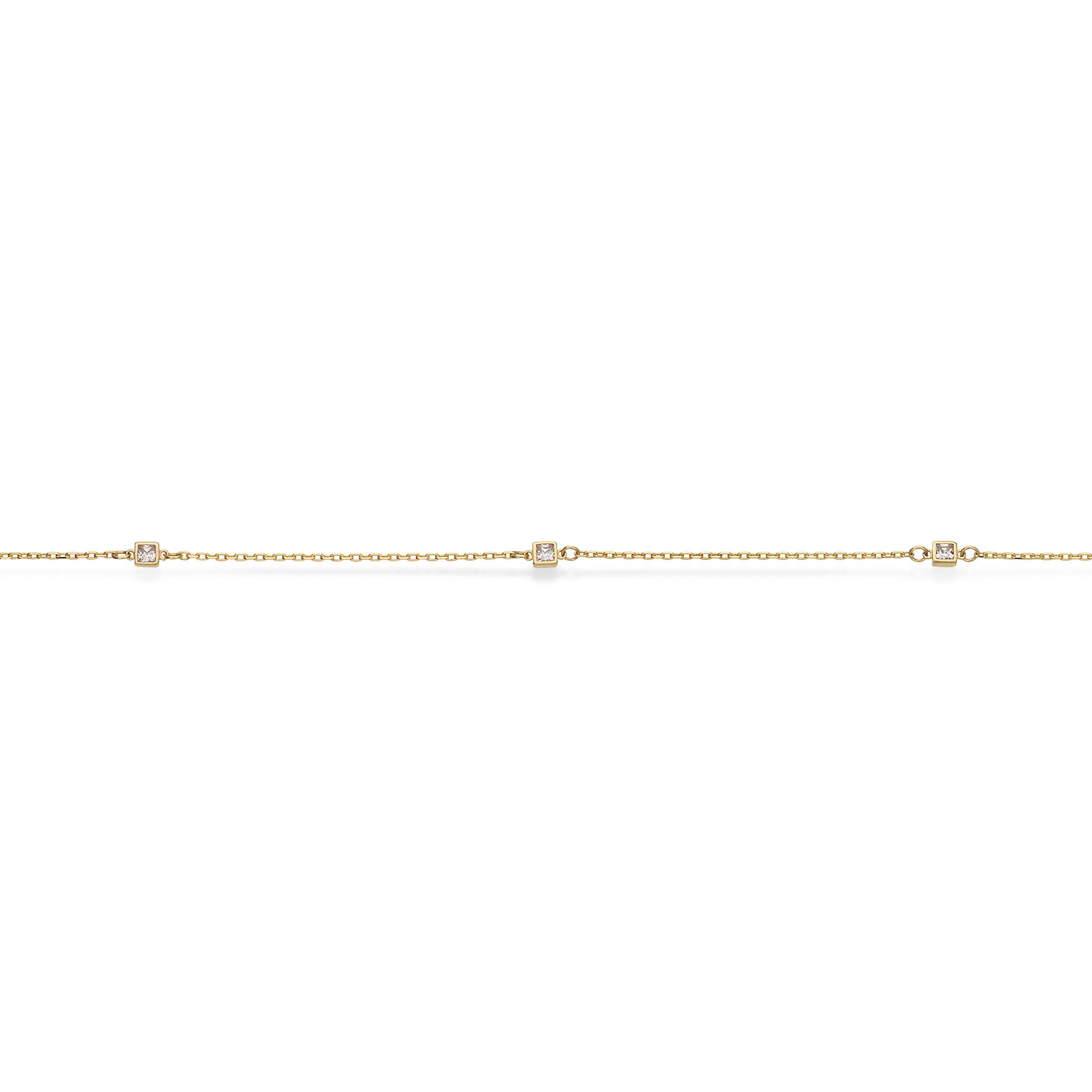 8 kt. ankelkæde m/square zirconia 23+3 cm.