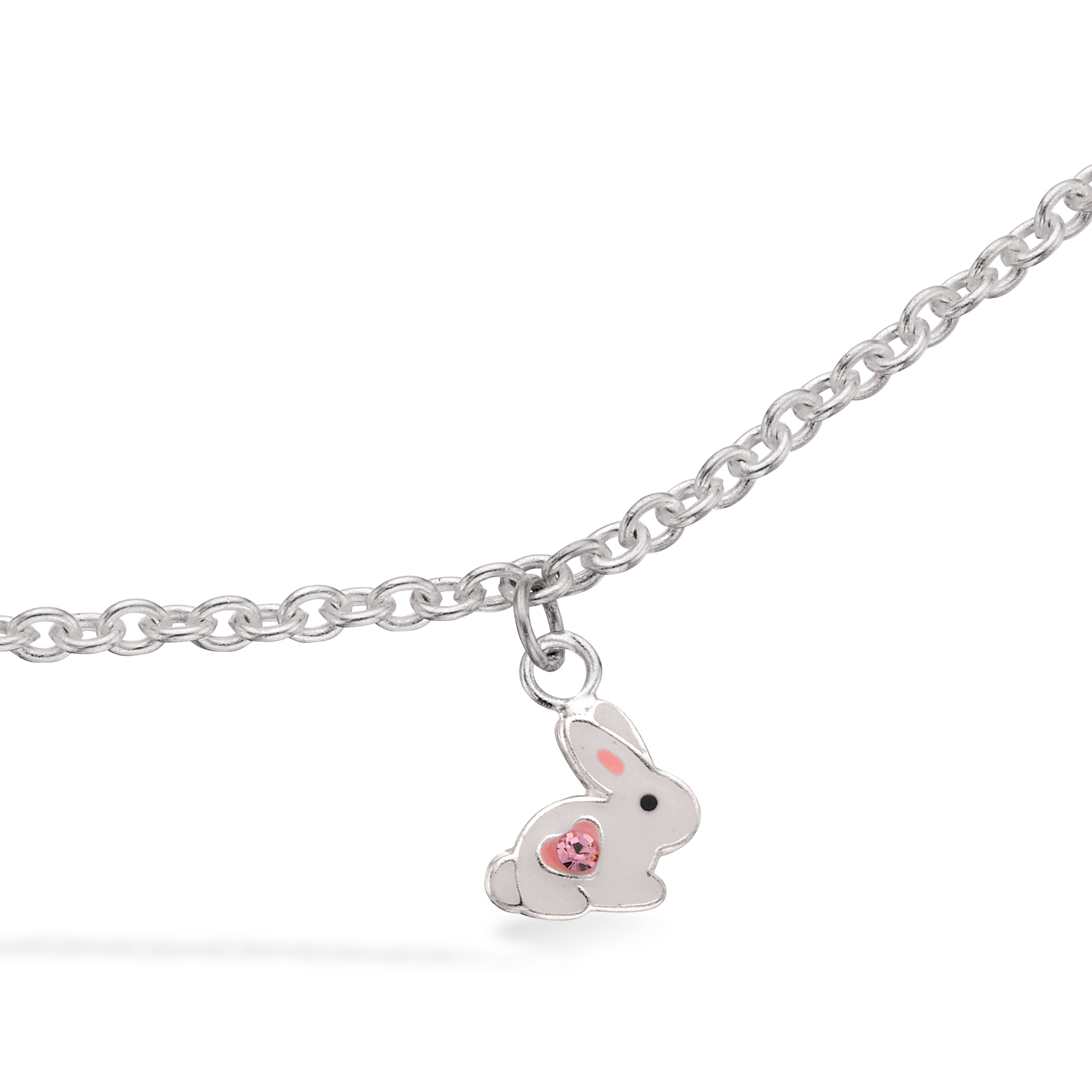 Girls armbånd cubic zir. sølv m. hvid og pink kanin