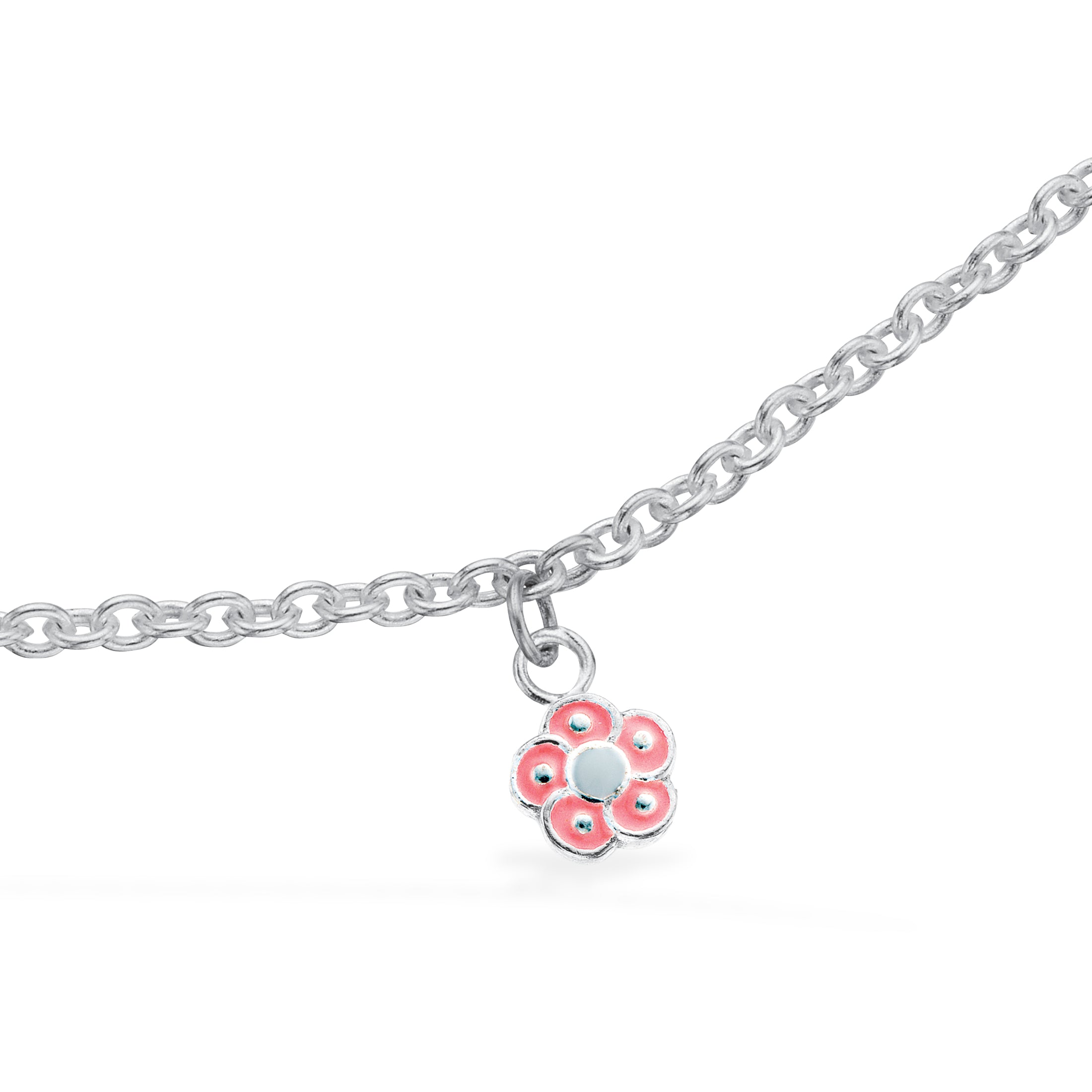 Girls sølv armbånd m. rosa blomst