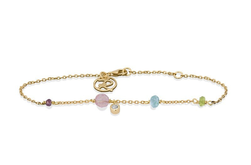 Forgyldt armbånd rosa calcedon, peridot, iolit,ape