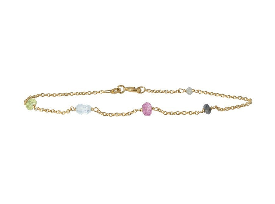 14 kt. armbånd m/ pink,grå,gul safir, topas perido
