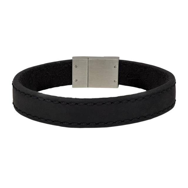 Herrearmbånd SON sort læder 21 cm.
