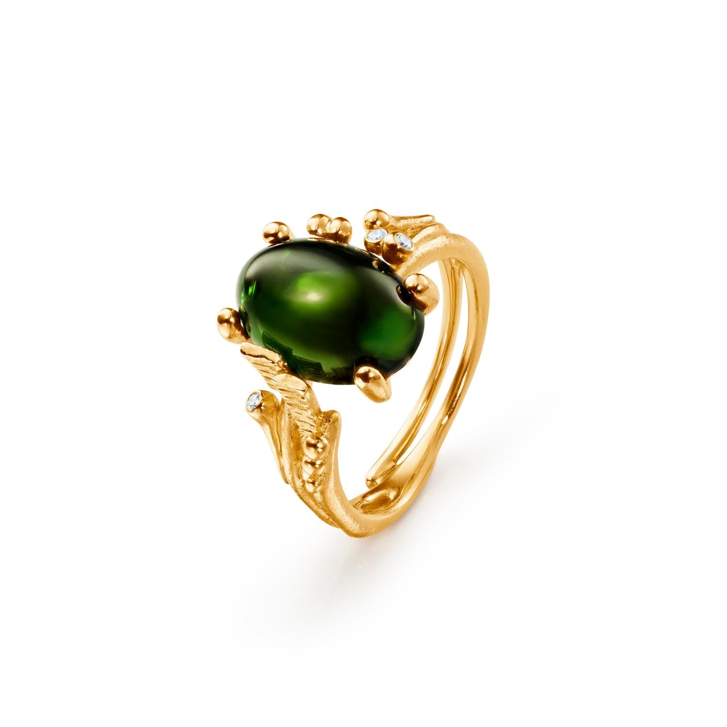 BoHo ring 18 kt m/grøn turmalin 9x13 mm.