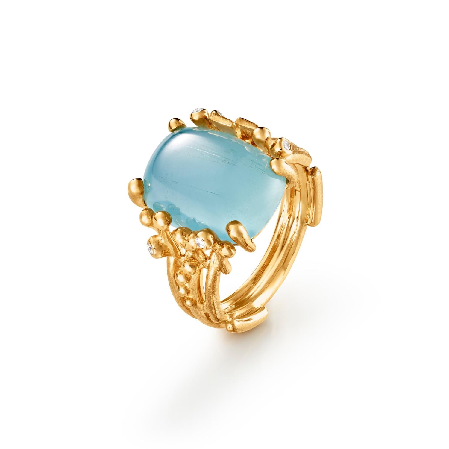 BoHo ring 18 kt. m/akvamarin 15x11 mm.