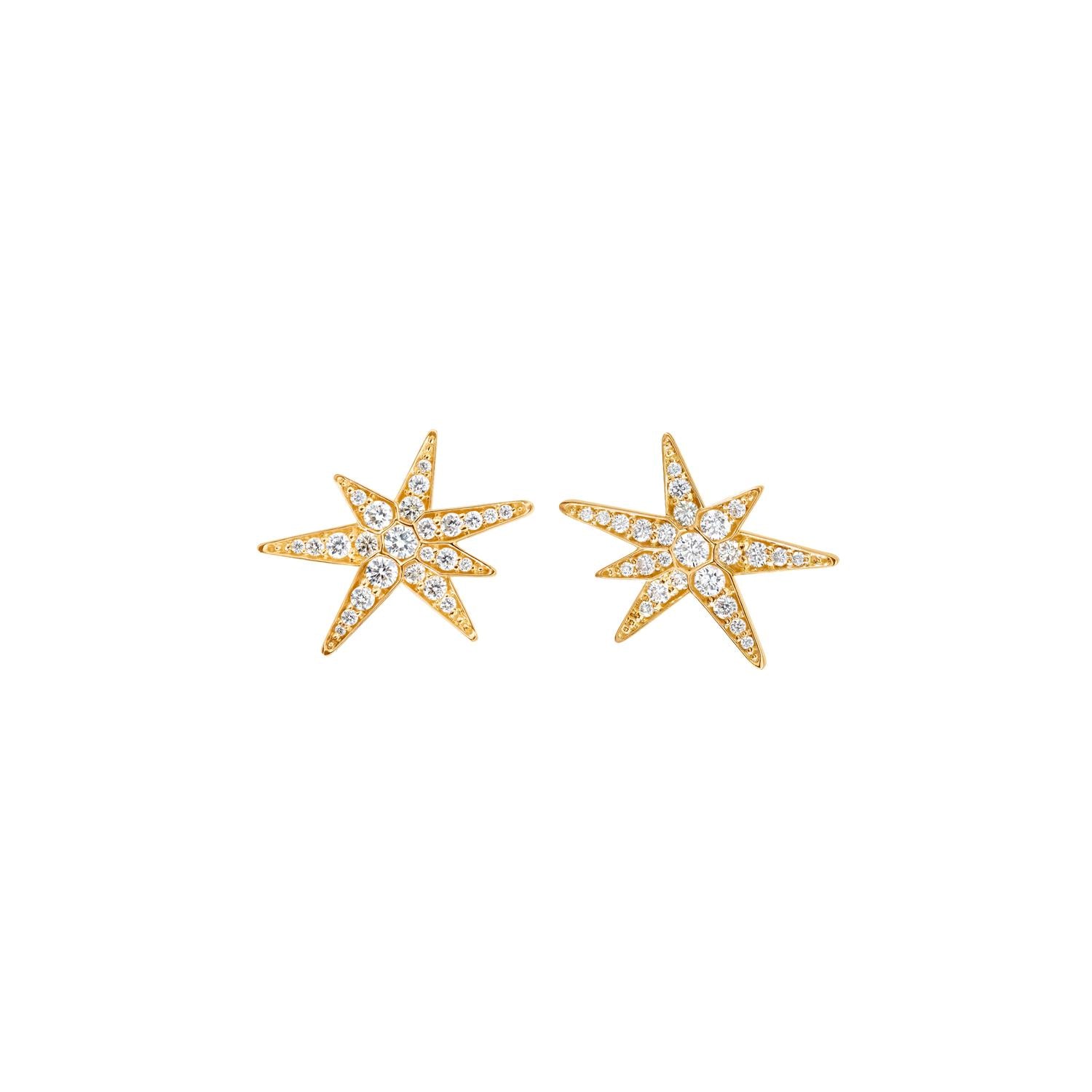 Funky Stars 18 kt. små ørestikker m/0,24 ct.