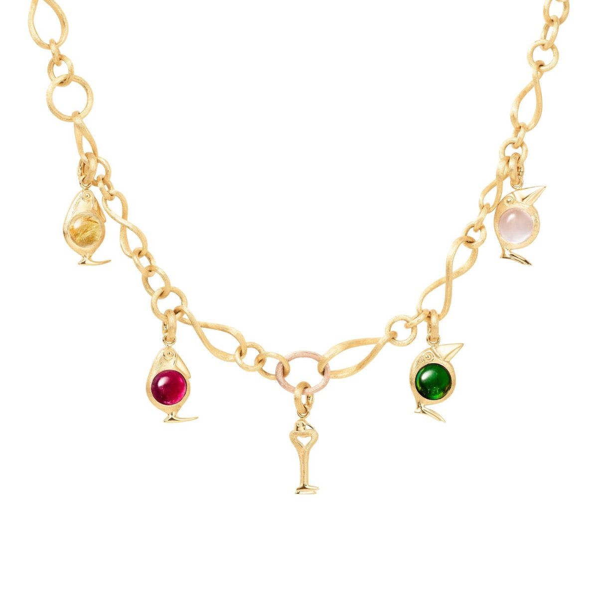 Bird Family charm m/rutilkvarts 18 kt. guld