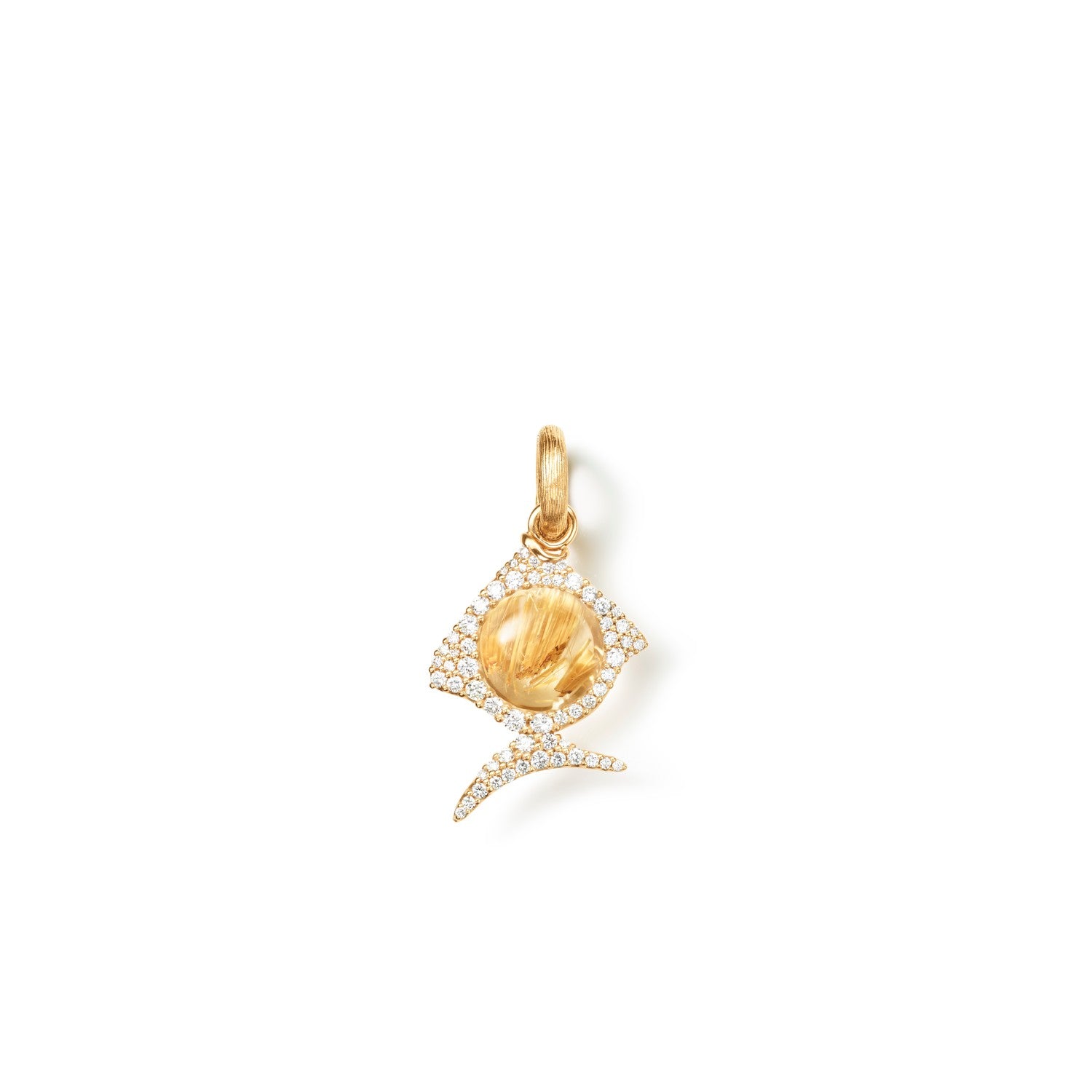 Charm Young Fish i 18 kt. rødguld med rutilkvarts og 0.32ct. brill