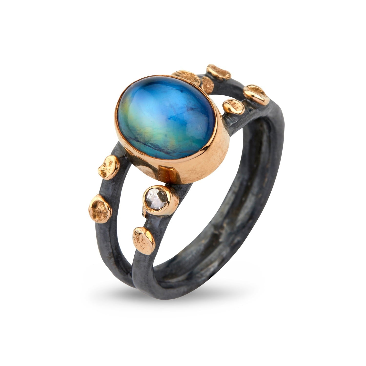 Sølvring Cara Rainbow Moon m/14kt+Diam.0,05ct