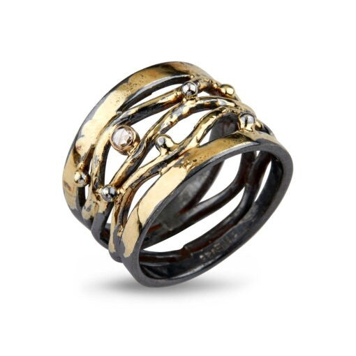 Sølvring Benedict Golden-1 0,06ct.diam.m/18kt