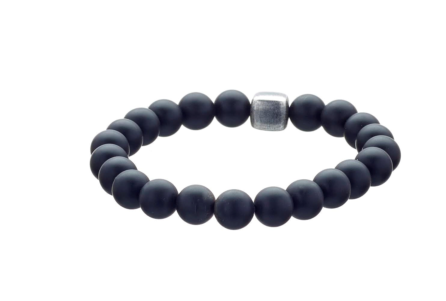 Armbånd ColorUP Onyx mat 8mm m/oxyd.sølv