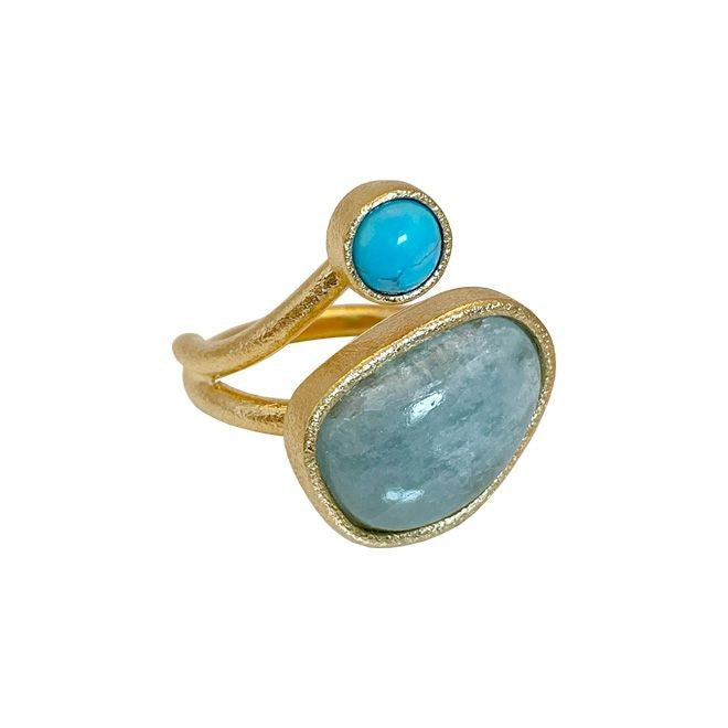 Sølv forgyldt ring Kolo m/Aqua&Tyrkis