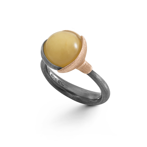 Ring Lotus str. 2 - Sterling sølv oxyderet - blade