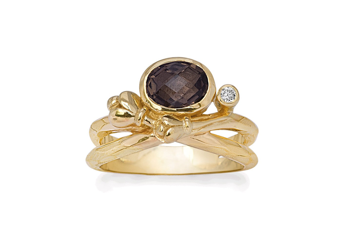 Sølv forgyldt ring m/røgkvarts&zirc*