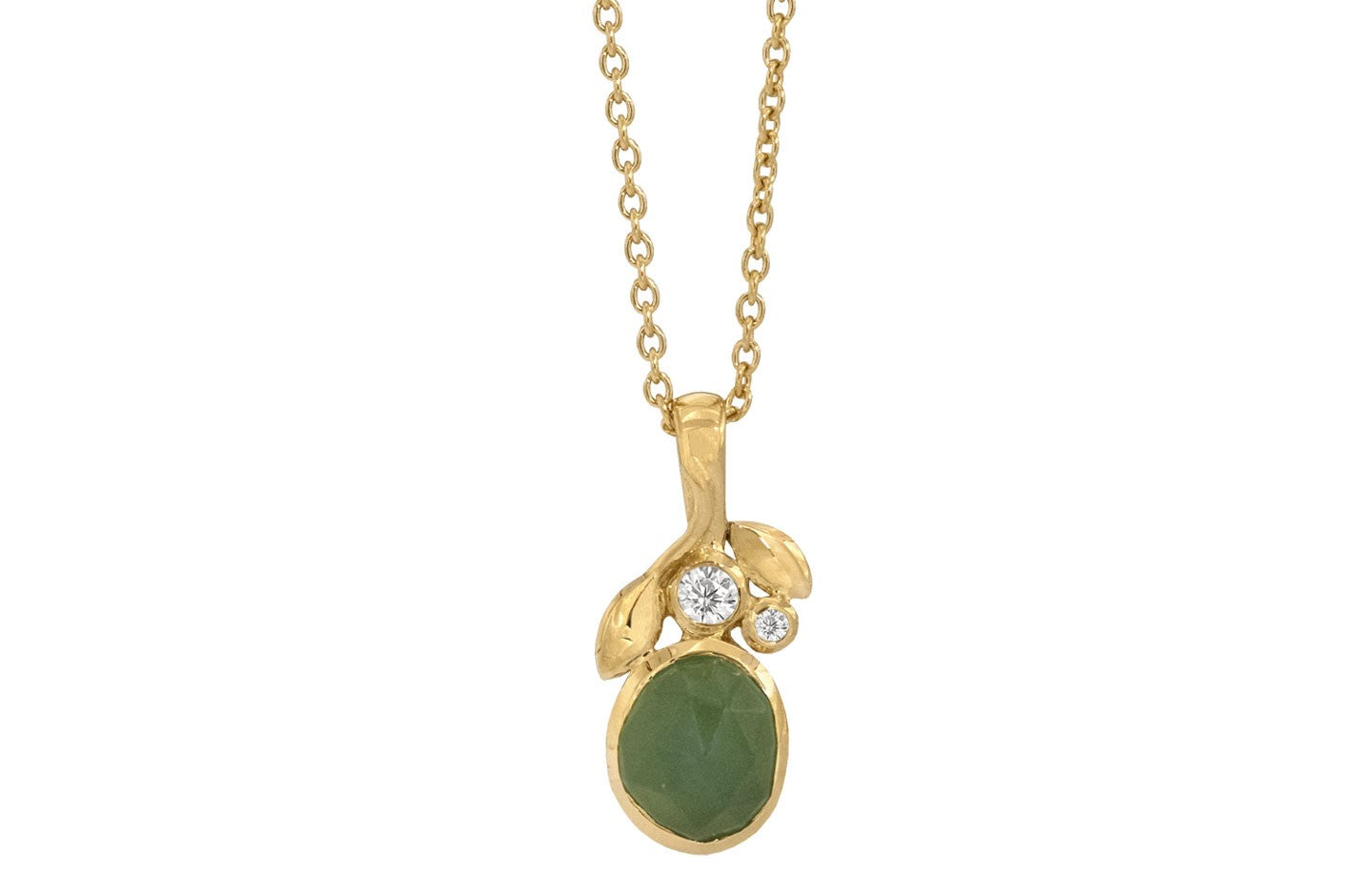 Forg. sølvcollier Bliss m/grøn serpentin+synt.zirc
