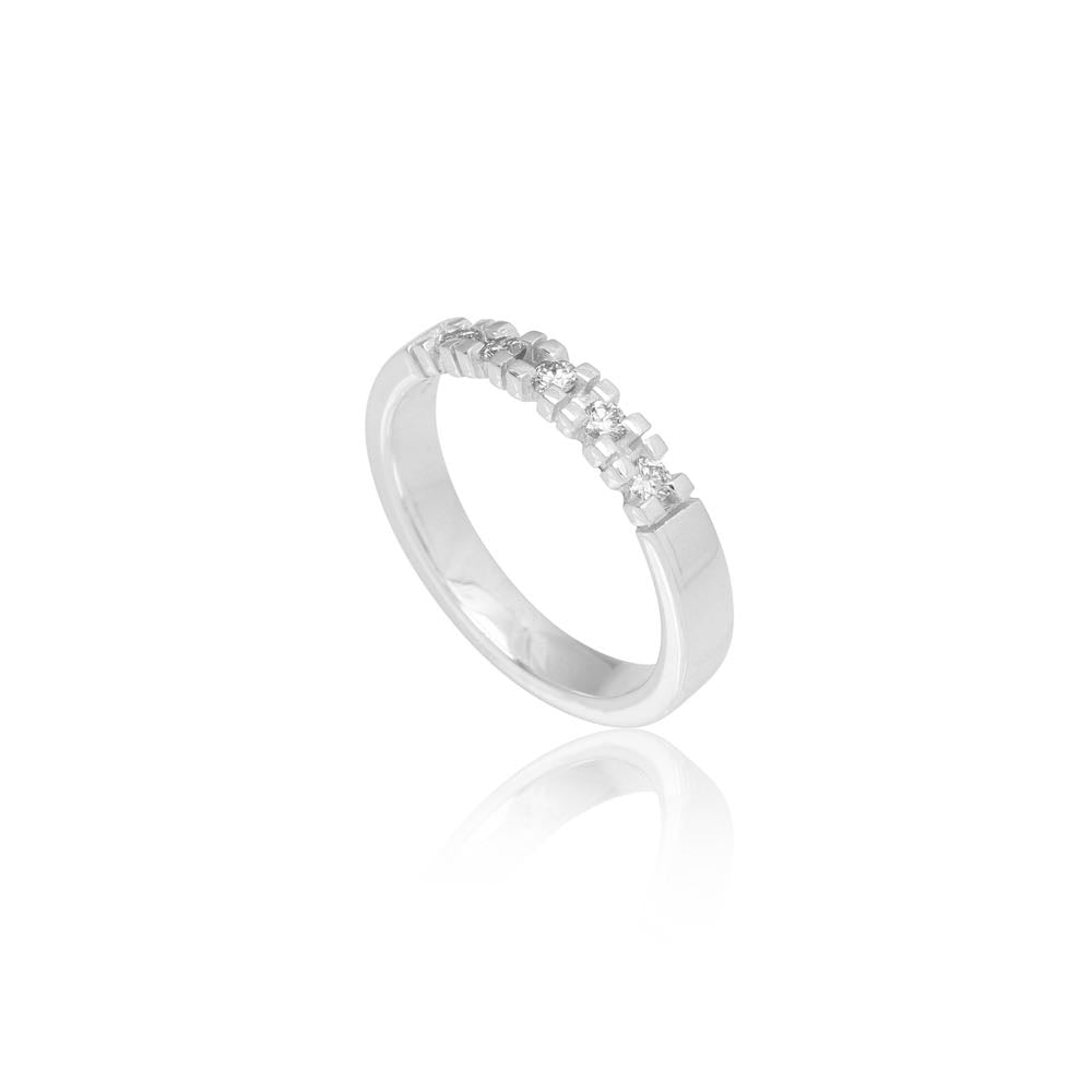 14 kt.hvidg. all.ring m/5x0,04 ct. W-si Allianz