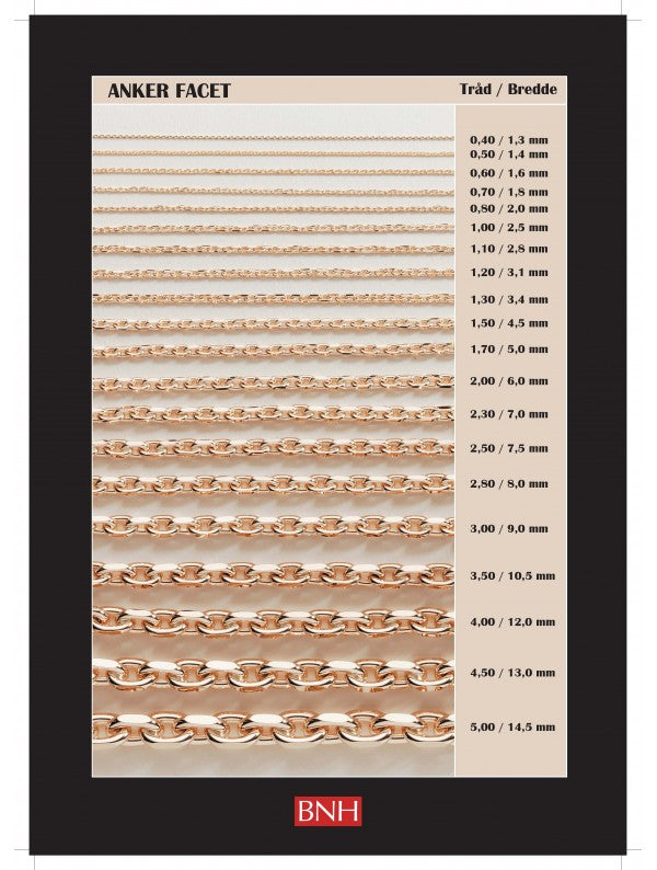 8 kt. anker facet halskæde tråd 080 2,0 mm.
