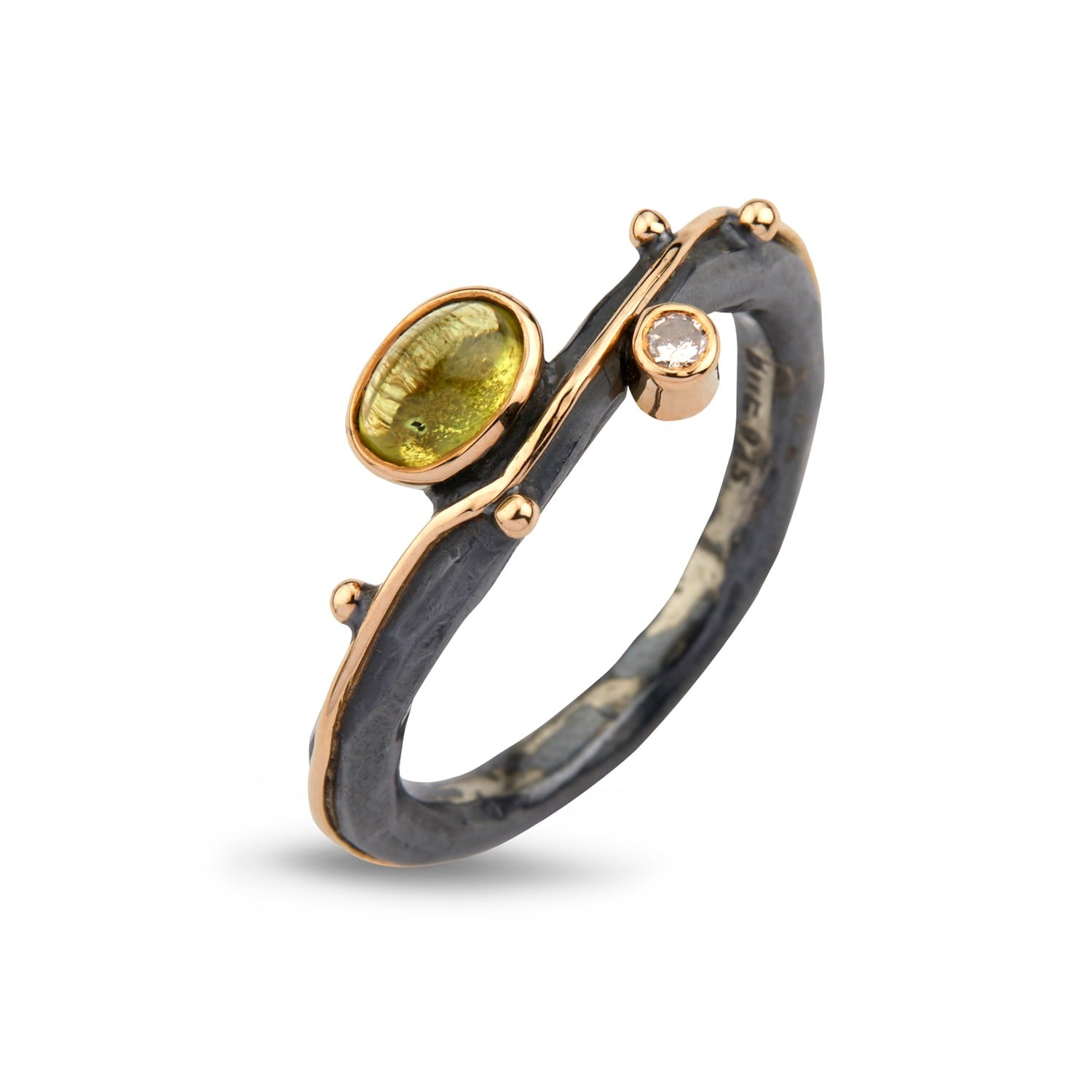 Sølvring Louise m/Peridot/Brill.0,05ct+14kt Birdie
