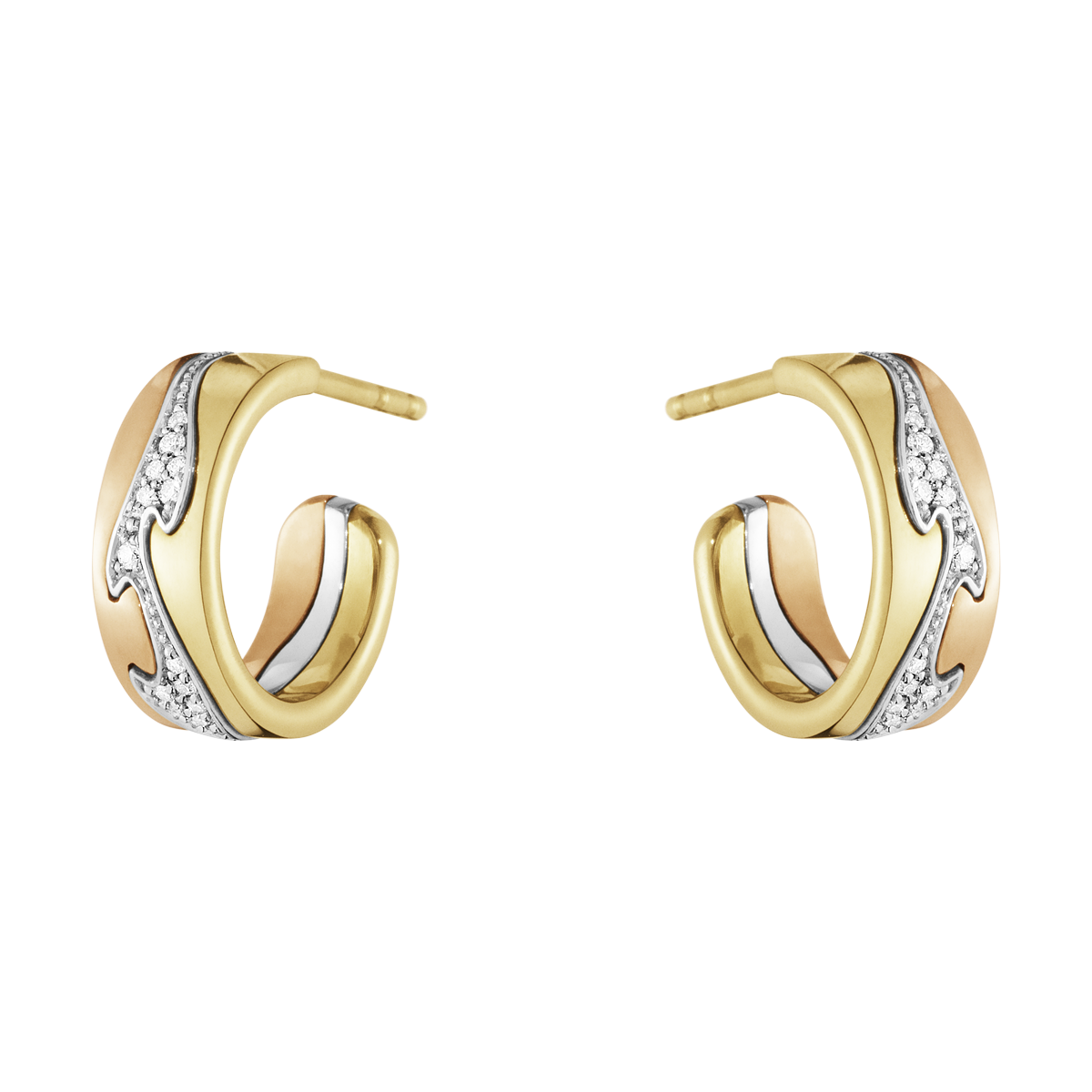 FUSION SMALL EARHOOP 1637C YG WG RG PAV’ 0.08 CT
