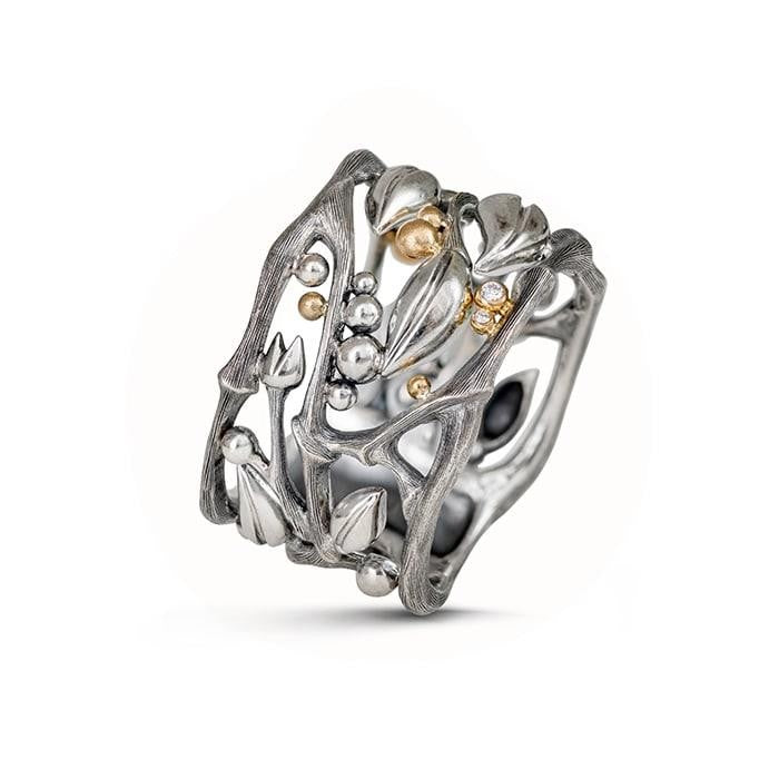 Forest Ring, Sterling sølv m/rødguld 2 brill. 0,02