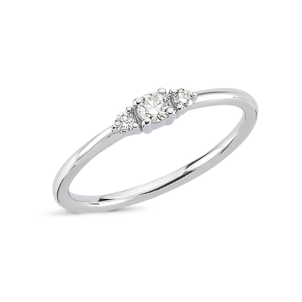 14 kt. hvidguld Petit ring med 1x0,10+2x0,025ct W.Si