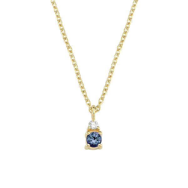 14 kt. Petit halskæde m/safir og brillanter