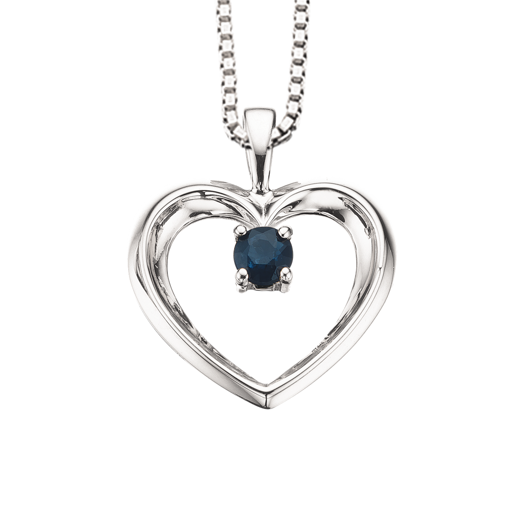 Vedhæng hjerte safir 14 kt. m/sølvkæde