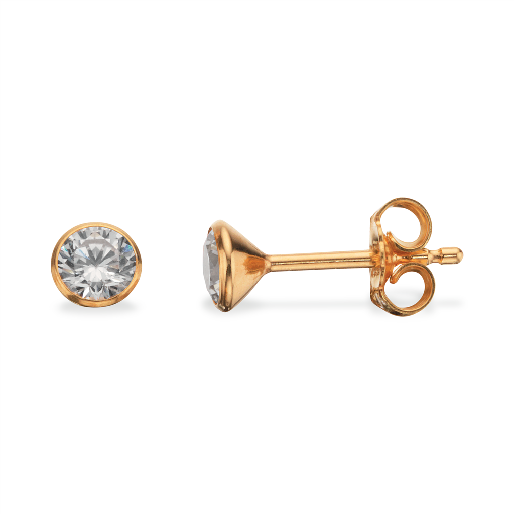 Sølvforgyldt ørestikker m/synt.zirc. 4 mm.