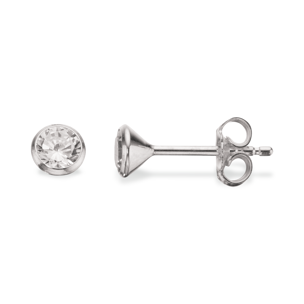 Sølv ørestikker m/synt.zirc. 4 mm.